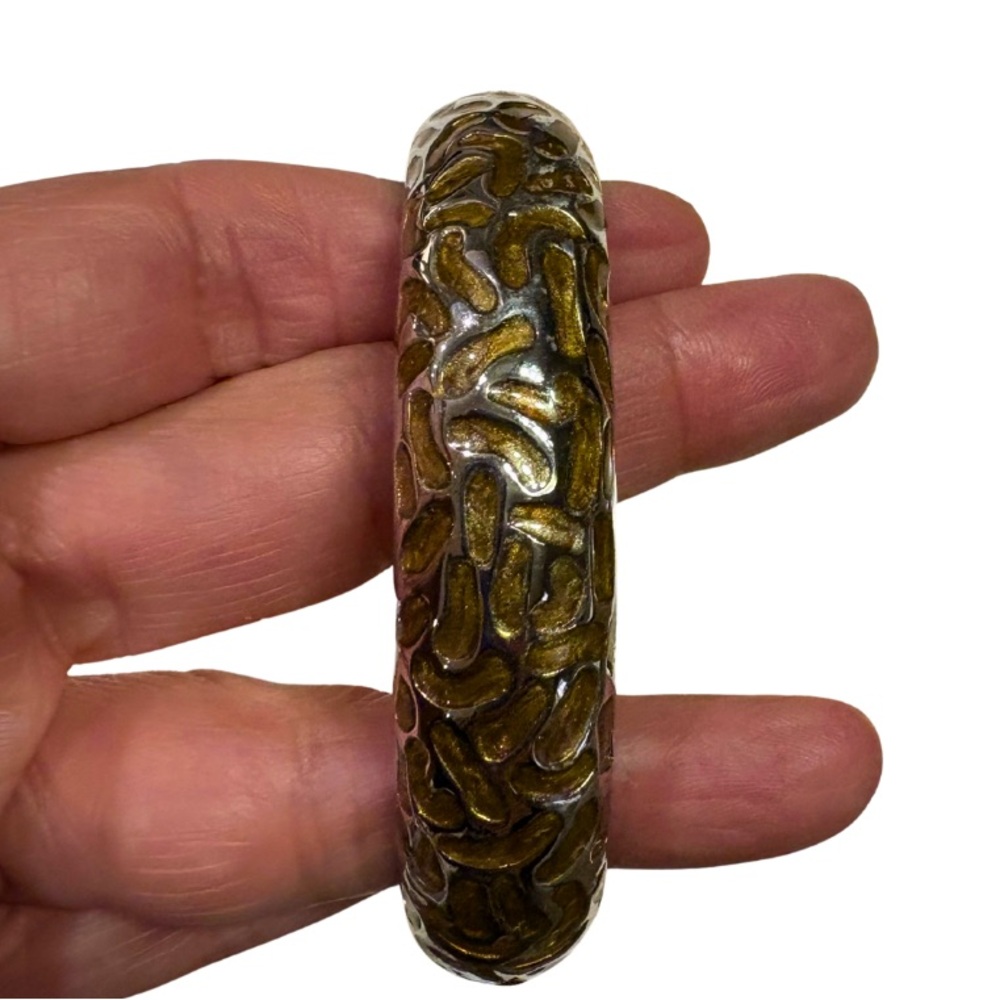 Vintage Textured Hinged Bangle Bracelet Gold & Silver Tone Statement
